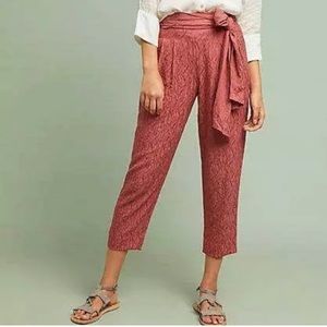 Anthropologie Tie-Waist Rose Cropped Pants | Size 4 | Dress Pants